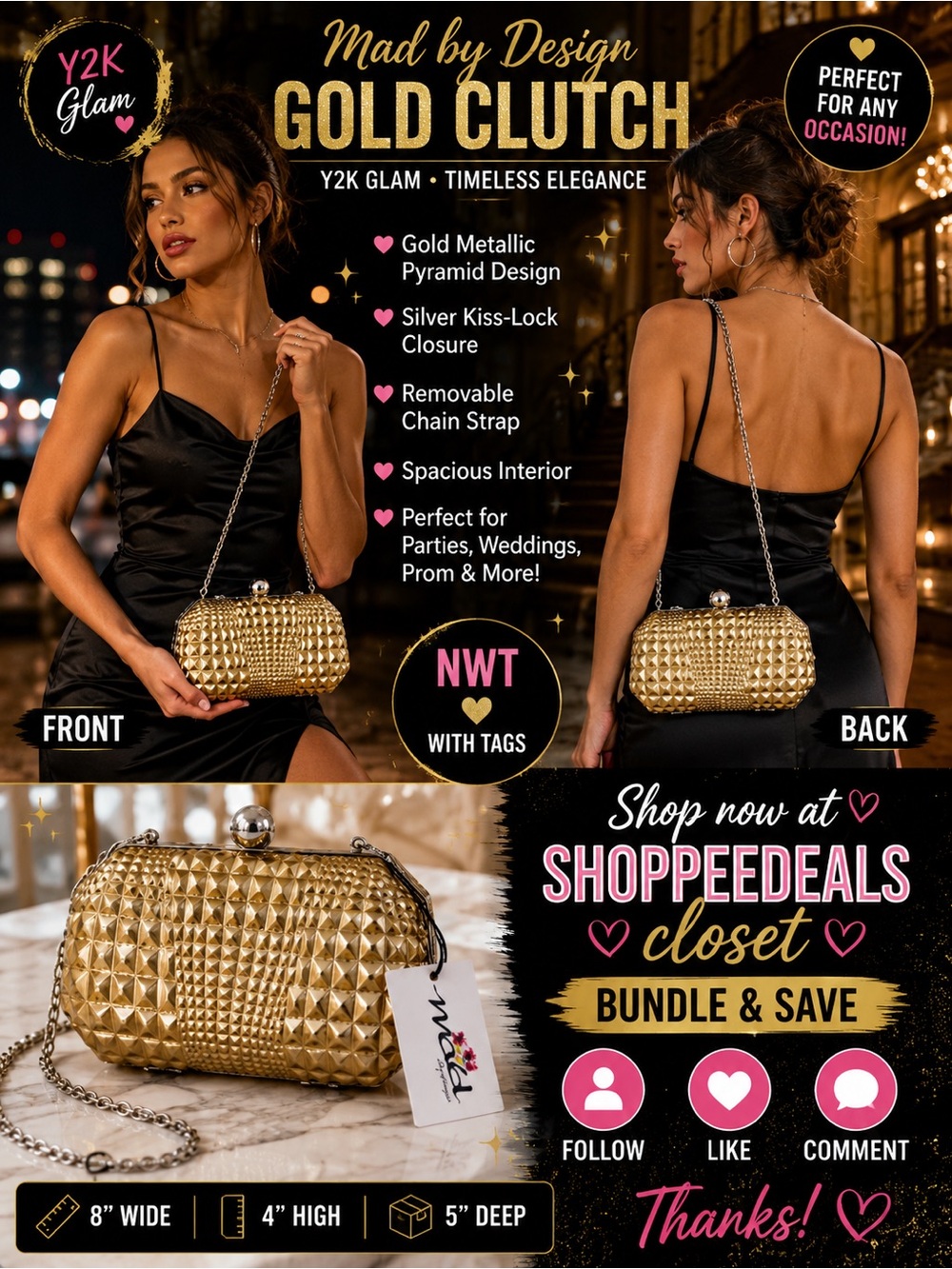 Mad by Design Fence Elegant Bag, featuring a gold metallic pyramid-studded bag